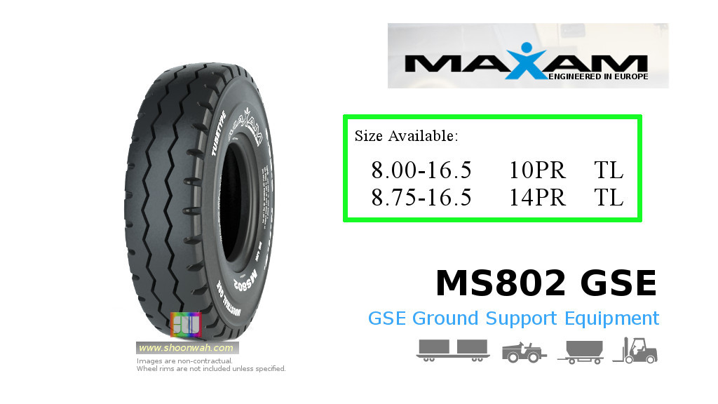 Maxam MS802 GSE 8.00-16.5 ground support equipment tires, 8x16.5 Industrial application Tubeless Tires